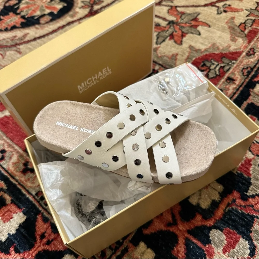 NWT Michael Kors Irene Studded Leather Flat Sandal